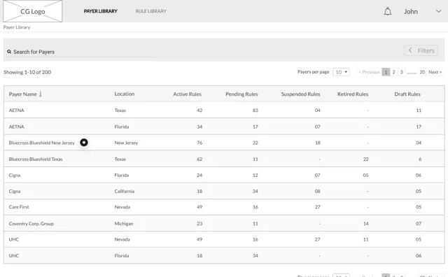 Wireframe: Payer library, v1