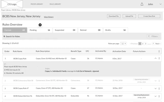Wireframe: Payer rules, v4