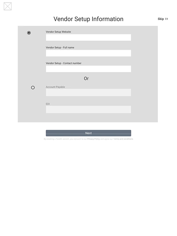 Wireframe: Vendor setup