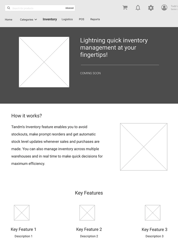Wireframe: Inventory feature page