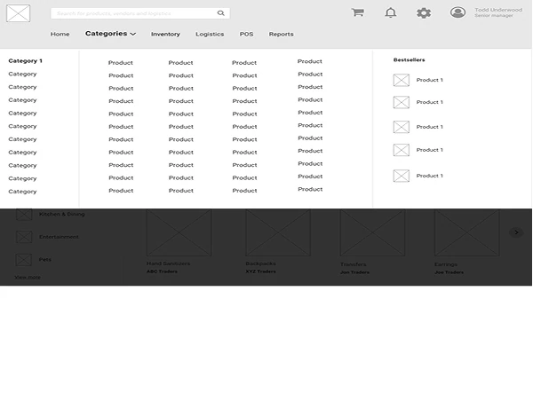 Wireframe: Categories menu