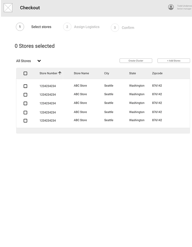 Wireframe: Checkout: select stores