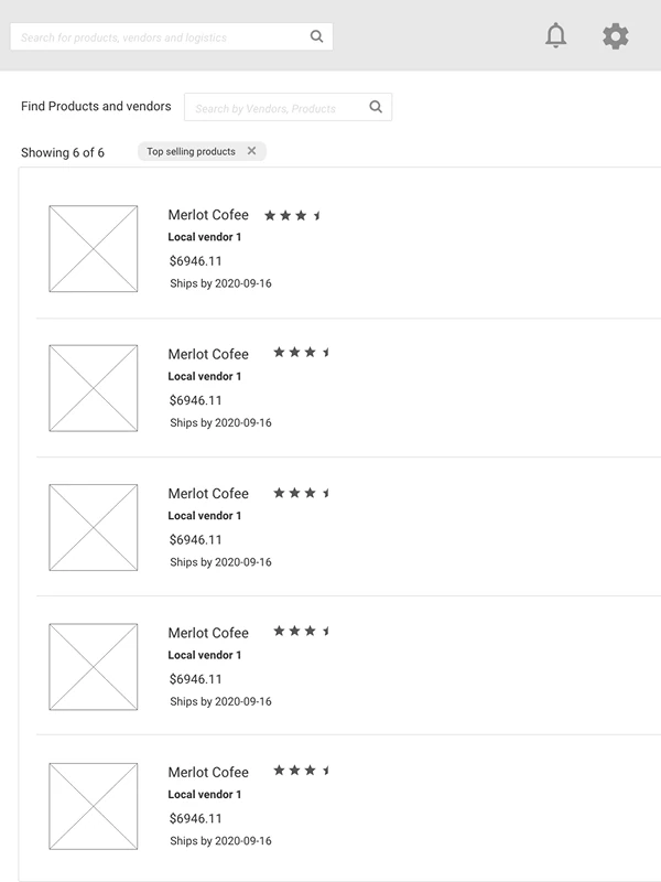 Wireframe: Find products and vendors