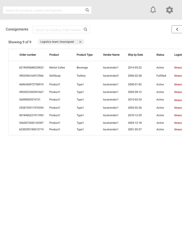 Wireframe: Consignments