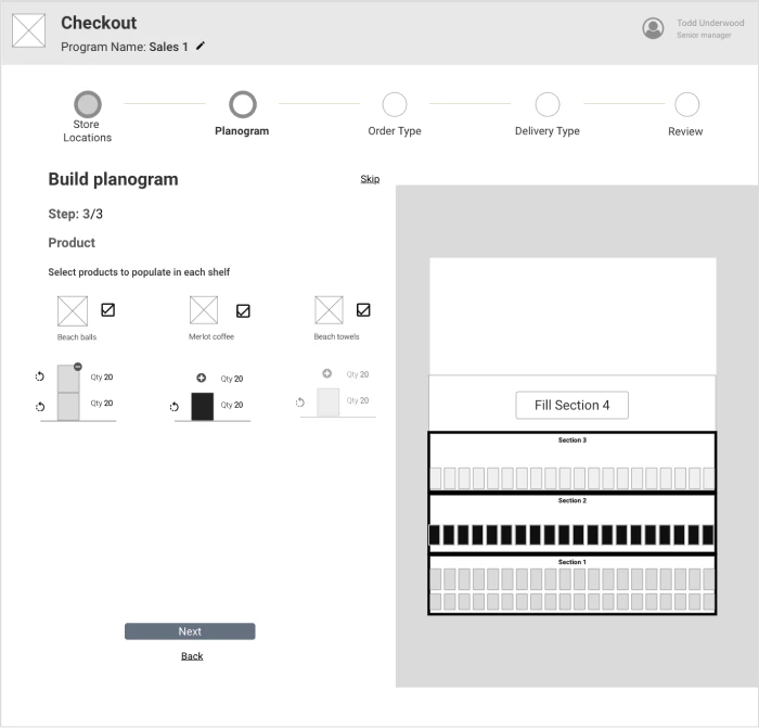 Wireframe: Checkout: build a planogram